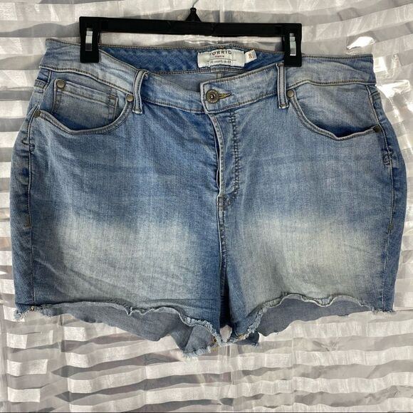 Torrid Distressed Button Up Jean Shorts - Picture 2 of 8